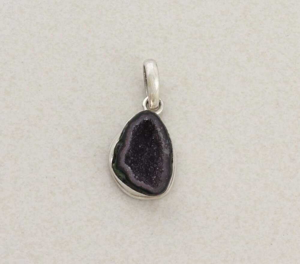 Pendant Only Sterling Silver Natural Amethyst Geode Pendant 1 1/4" x 1/2" inch